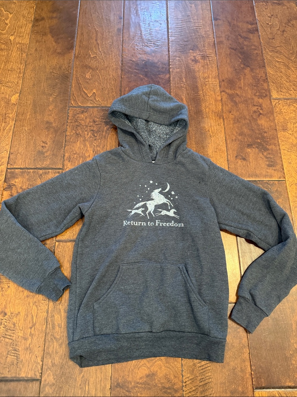 Girls Return to Freedom Dark Gray Hooded Sweatshirt with Horse Graphic